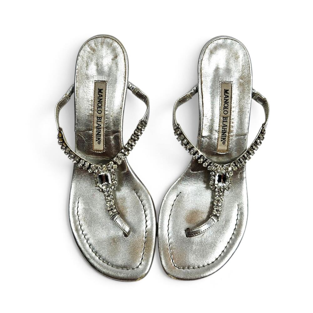 Vintage Manolo Blahnik Kitten Heels Silver Jeweled - Size 36 IT (Size 6)
